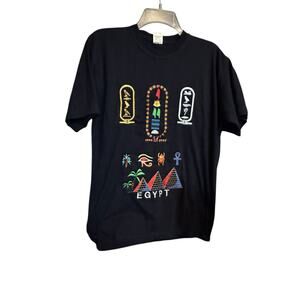 Carla Craft Egypt Embroidered Pyramids hieroglyphs T Shirt 90s Large